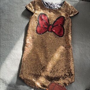 Gold Sequin Dress with Red Bow